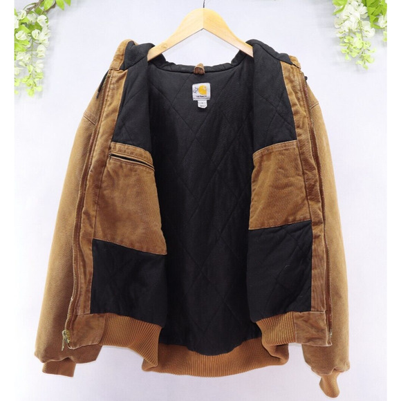 Carhartt Men's Work Jacket Hooded Canvas Washed Duck Quilted J130 Sz L - Picture 4 of 10